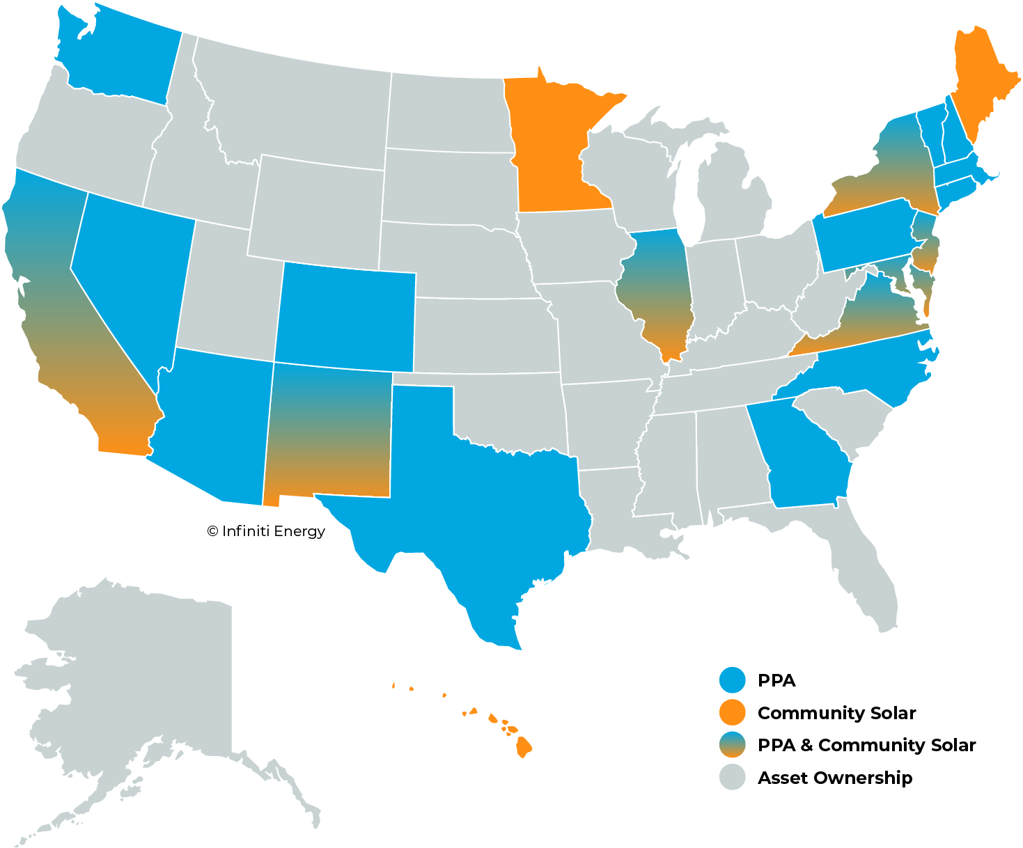 Solar financing structures state by state map